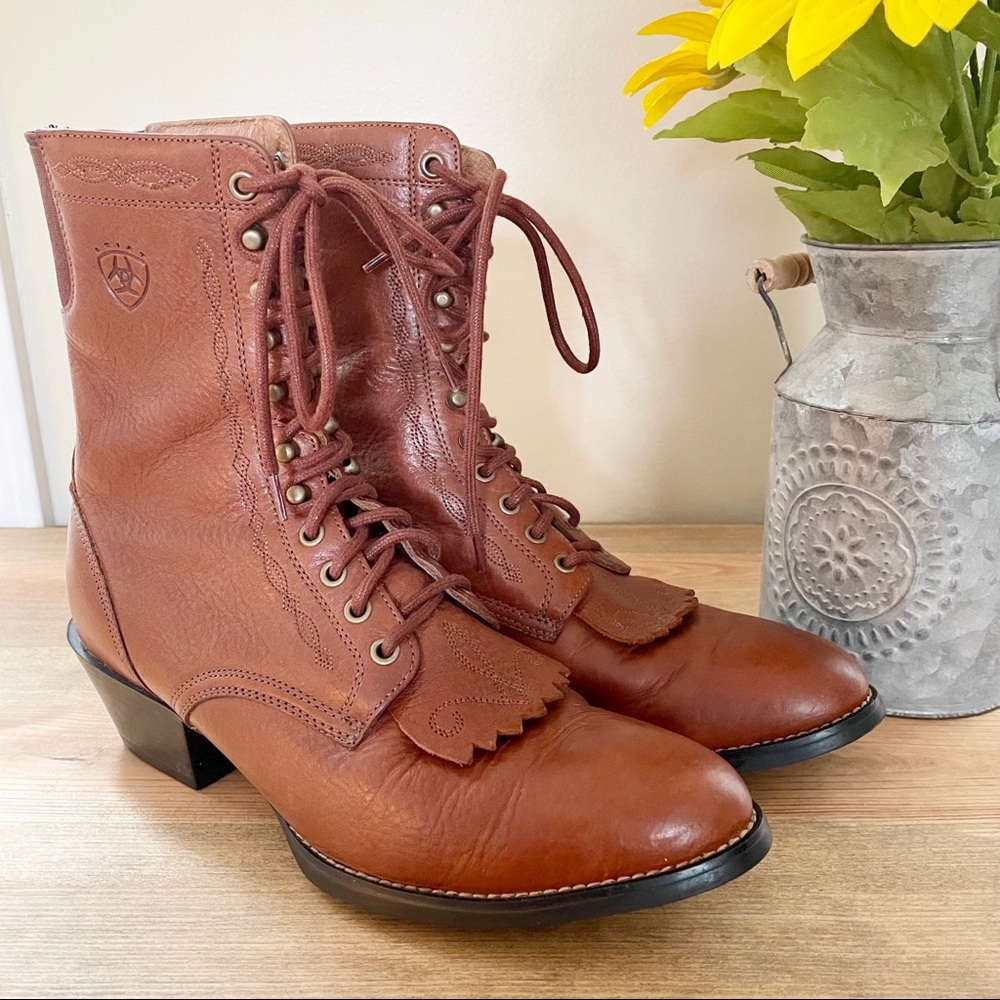 Ariat Western Lace Up Roper Cowgirl Leather Boots Size 8 B
